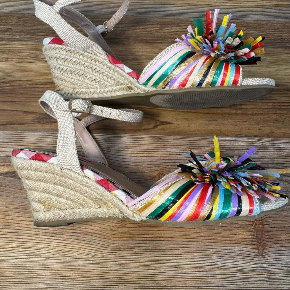 Betsey Johnson Lizzie Women’s 9.5M Raffia Fringe Espadrille Wedge Sandals - Picture 8 of 10